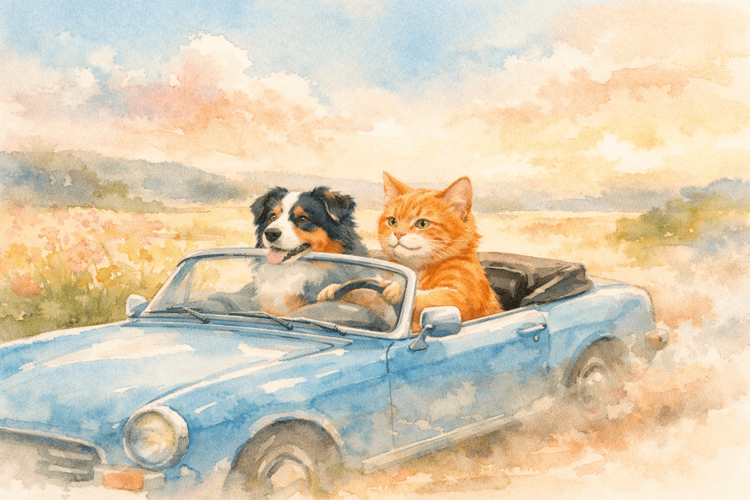 Delicate watercolor rendering with soft pastel palette; gentle luminous washes and subtle wet-on-wet blending; organic textural accents and soft-edged transitions; diffused warm backlighting with gentle glow; airy composition with balanced negative space; inspired by impressionist landscapes and contemporary illustrative techniques
Model: openai:gpt-image-1.5