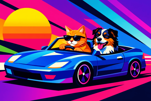 Abstract geometric composition; bold, flat shapes with sharp, clean edges; vibrant neon color palette with high contrast complementary hues; hard, angular shadows and stark, unmodulated lighting; minimal texture with smooth gradient fills; dynamic asymmetry and forced perspective; inspired by op art and digital vector graphics
Model: openai:gpt-image-1.5