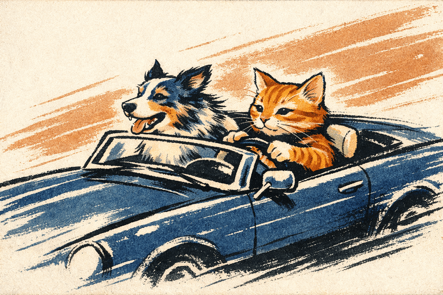 Contemporary ink-print aesthetic; hand-brushed stroke rendering with controlled edge bleed and subtle granular artifacts; limited muted palette of indigo, warm sienna, and soft cream accents; soft diffuse illumination with gentle rim glow for depth; subtle fibrous grain and restrained surface irregularities; bold negative space and diagonal rhythmic composition, printmaking influence
Model: openai:gpt-image-1.5