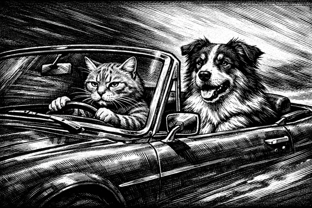 High-contrast monochromatic engraving style; deep blacks and crisp whites with subtle gray gradients; intricate cross-hatching and fine line detailing; dramatic spotlighting creating stark shadows; textured paper-like surface with visible grain; dynamic composition with strong diagonal movement; inspired by classical etching techniques and modern graphic novel aesthetics
Model: openai:gpt-image-1.5