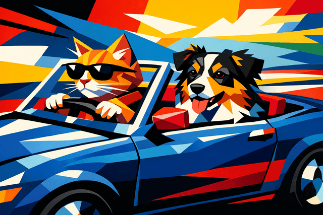 Vibrant cubist collage aesthetic; bold, fragmented geometric forms; bright, contrasting primary colors with sharp, angular edges; layered, overlapping planes creating dynamic depth; strong, directional lighting with exaggerated highlights and shadows; flat, graphic rendering style with minimal texture; abstract, deconstructed composition with multiple perspectives; inspired by synthetic cubism and modern graphic design
Model: openai:gpt-image-1.5