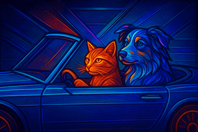 Art movement/medium: neon stained glass etching aesthetic; Rendering technique: sharp, defined lines with glowing edges and subtle internal textural patterns; Color palette scheme: vibrant complementary neons with deep cool undertones; Lighting mood + source: dynamic internal luminescence with strong backlighting creating radiant halos; Texture/material/surface: smooth, polished glass surface with frosted details and etched patterns; Compositional approach: bold, geometric forms with a sense of layered transparency and depth through color contrast; inspired by futuristic art deco and luminous kinetic sculpture
Model: openai:gpt-image-1-mini