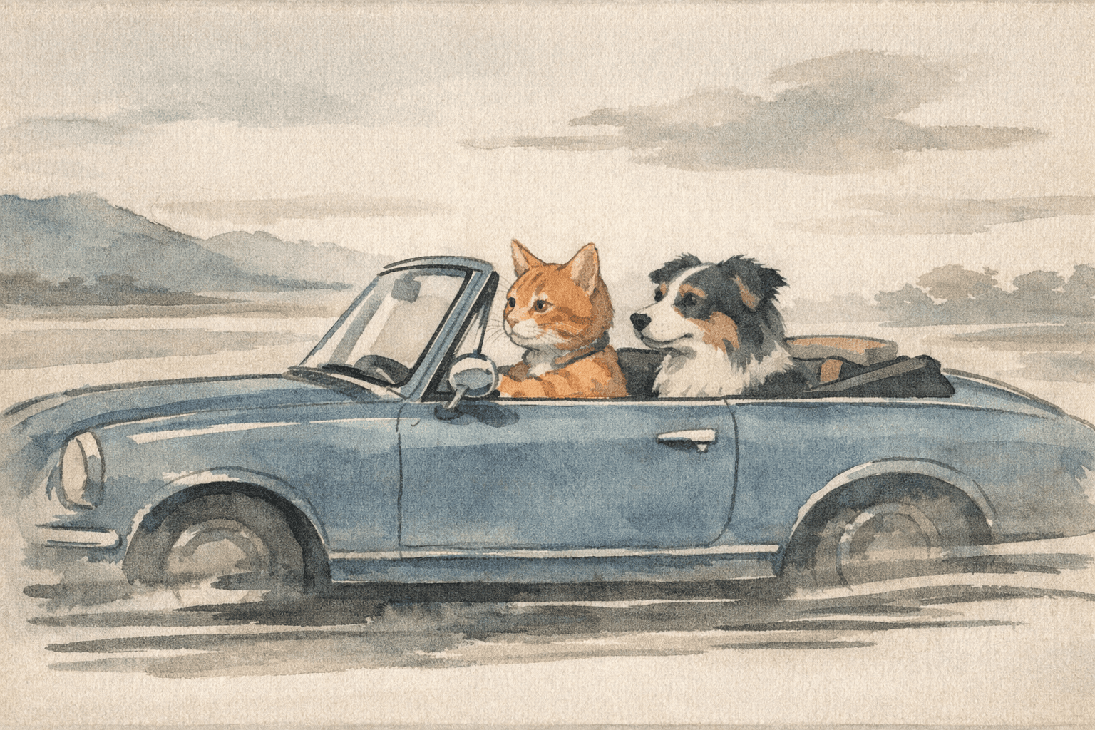 Traditional ink-wash illustration aesthetic; soft directional rim lighting with restrained highlights; muted analogous color palette (cool slate blues and warm sepia accents); gentle paper grain and subtle brushstroke textures; flat layered composition with calm negative space and medium contrast; contemplative, understated mood
Model: openai:gpt-image-1.5