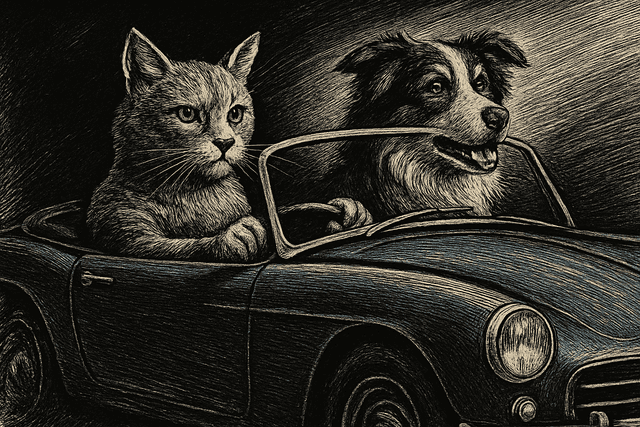 High-contrast monochromatic engraving style; deep blacks and crisp whites with subtle gray gradients; intricate cross-hatching and fine line detailing; dramatic spotlighting creating stark shadows; textured paper-like surface with visible grain; dynamic composition with strong diagonal movement; inspired by classical etching techniques and modern graphic novel aesthetics
Model: openai:gpt-image-1