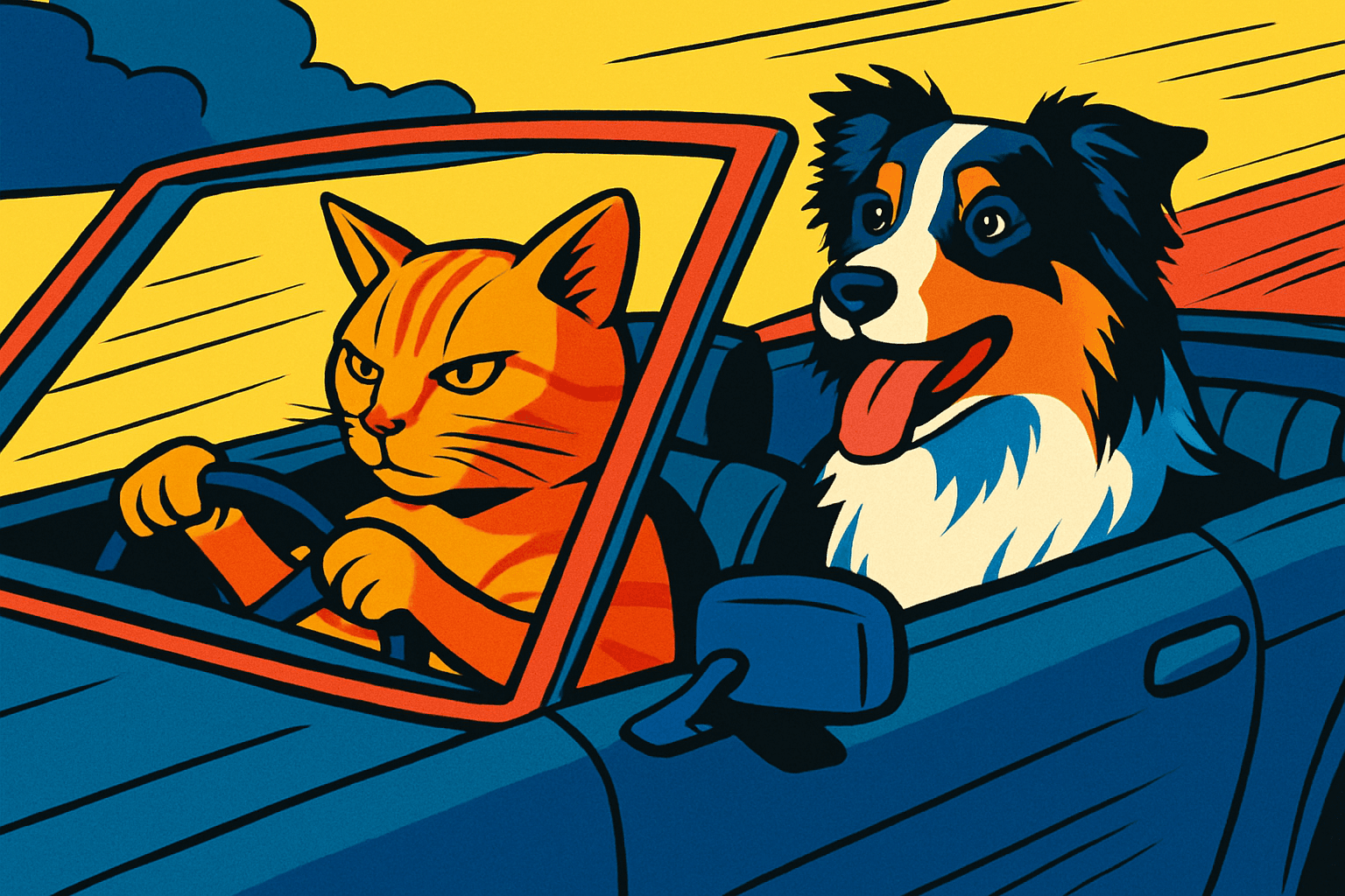 Vibrant graphic novel aesthetic; dynamic, bold outlines with flat, unshaded color blocks; high-key, theatrical lighting from a single strong source creating sharp, defined shadows; energetic, complementary color palette with punchy primary accents; strong leading lines and dramatic angles; inspired by pop art and comic book illustration
Model: openai:gpt-image-1