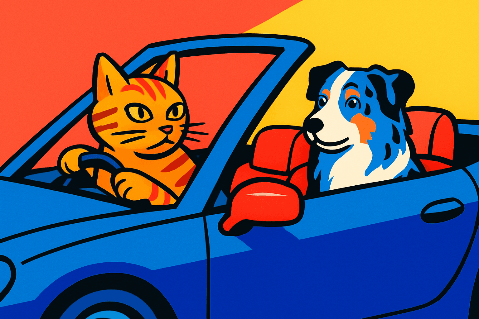 Surreal pop-art aesthetic with bold graphic outlines; vibrant complementary color blocking; high-contrast flat lighting with minimal shading; smooth, glossy surfaces and sharp geometric forms; exaggerated perspective with forced depth; dynamic, energetic composition with playful asymmetry; inspired by retro-futurism and contemporary digital illustration
Model: openai:gpt-image-1