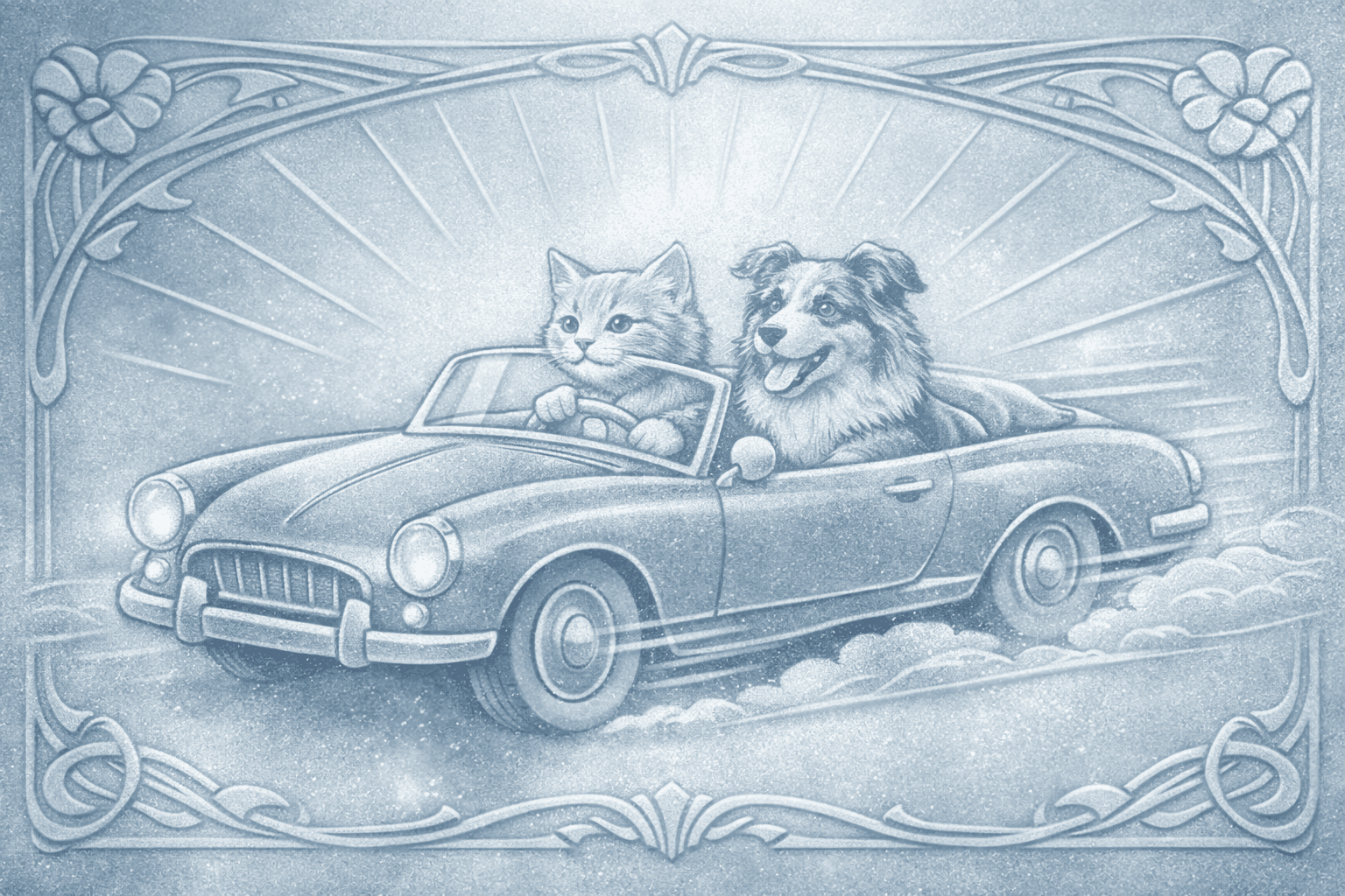 Art movement/medium: frosted glass etching aesthetic; Rendering technique: delicate etched lines with soft frosted diffusion and subtle surface pitting; Color palette scheme: cool monochromatic palette with frosted translucency and soft blue undertones; Lighting mood + source: soft diffused backlighting creating gentle glow and subtle halation; Texture/material/surface: frosted glass surface with subtle etched texture and soft light refraction; Compositional approach: balanced symmetrical composition with radial flow and decorative elegance; inspired by Art Nouveau glasswork and architectural etching
Model: openai:gpt-image-1.5