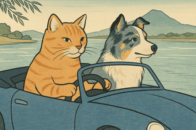 Art movement/medium: traditional Ukiyo-e woodblock print aesthetic; Rendering technique: clean, crisp outlines with flat color blocks and subtle wood grain texture; Color palette scheme: serene analogous cool tones with natural earth accents; Lighting mood + source: soft, even ambient light with gentle, diffused highlights; Texture/material/surface: fibrous paper texture with visible ink impressions and slightly imperfect edges; Compositional approach: asymmetrical balance with strong diagonal lines and an elevated perspective; inspired by classical Japanese art and nature prints
Model: openai:gpt-image-1