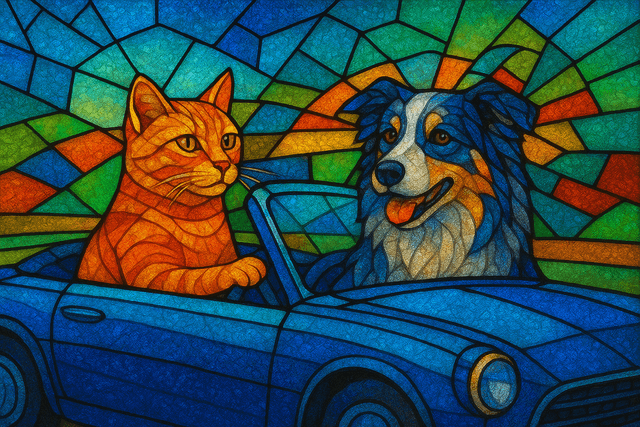 Stained-glass mosaic aesthetic; art movement/medium: stained-glass mosaic; rendering technique: bold leaded outlines with segmented flat color panes; color palette scheme: jewel-tone spectrum with saturated complementary accents; lighting mood + source: strong transmitted light producing internal luminosity; texture/material/surface: faceted glass sheen with subtle bevel highlights; compositional approach: geometric rhythm and balanced tessellation
Model: openai:gpt-image-1-mini