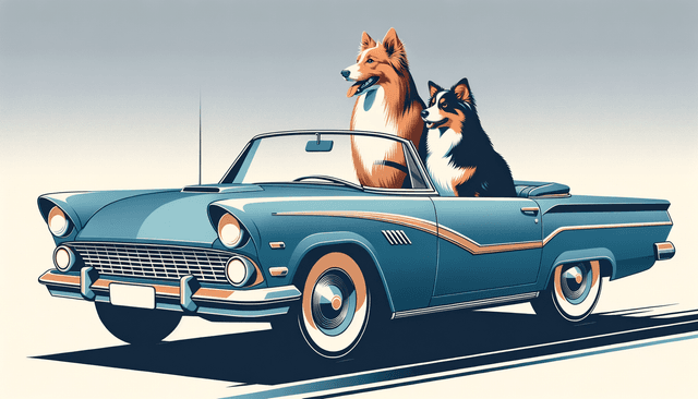 Flat minimalist vector aesthetic; high-key cool monochrome with subtle desaturated accents; crisp clean edges and layered geometric planes; poster-like negative space; smooth noise-free gradients; thin elegant linework; broad shallow depth with wide framing; modern graphic design influence
Model: openai:dall-e-3
Revised prompt: Create a flat minimalist vector aesthetic image with high-key cool monochrome with subtle desaturated accents. The details should include crisp clean edges and layered geometric planes, with a poster-like negative space. The image should feature smooth noise-free gradients, thin elegant linework, and broad shallow depth with wide framing, showing an influence of modern graphic design. The subject is a ginger cat, driving a blue convertible, with an Australian Shepherd as the passenger. Both the cat and the dog should be facing forward with the car moving from right to left. The capture should be in medium-wide shot format. Maintain 16:9 aspect ratio with Full HD quality, 1536x1024 for high resolution.