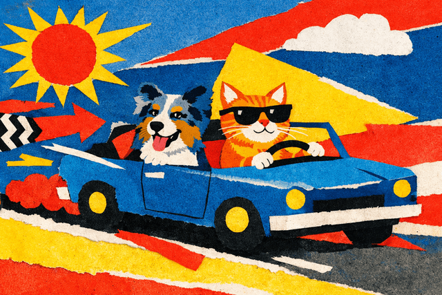 Mixed-media collage aesthetic with layered paper textures; vibrant triadic color palette featuring bold primary hues; flat, even lighting with minimal shading; rough, organic textures with visible cut edges; high-contrast graphic forms with minimal detail; dynamic, asymmetrical composition with a sense of movement; inspired by Dadaist collage techniques and contemporary graphic design
Model: openai:gpt-image-1.5