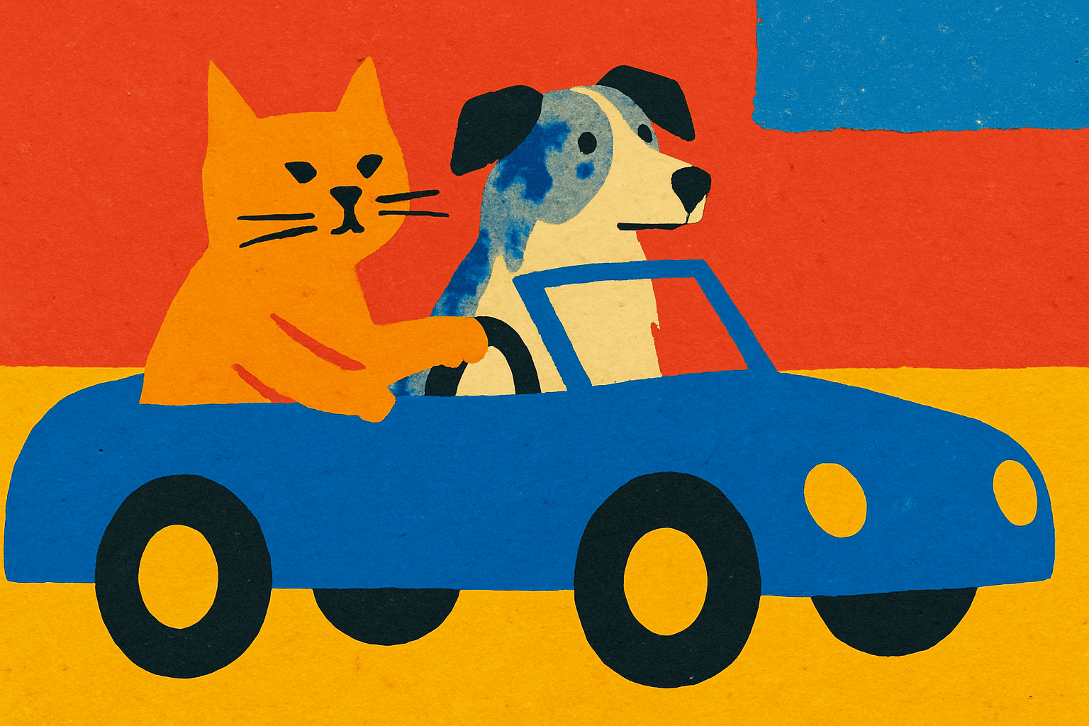 Mixed-media collage aesthetic with layered paper textures; vibrant triadic color palette featuring bold primary hues; flat, even lighting with minimal shading; rough, organic textures with visible cut edges; high-contrast graphic forms with minimal detail; dynamic, asymmetrical composition with a sense of movement; inspired by Dadaist collage techniques and contemporary graphic design
Model: openai:gpt-image-1