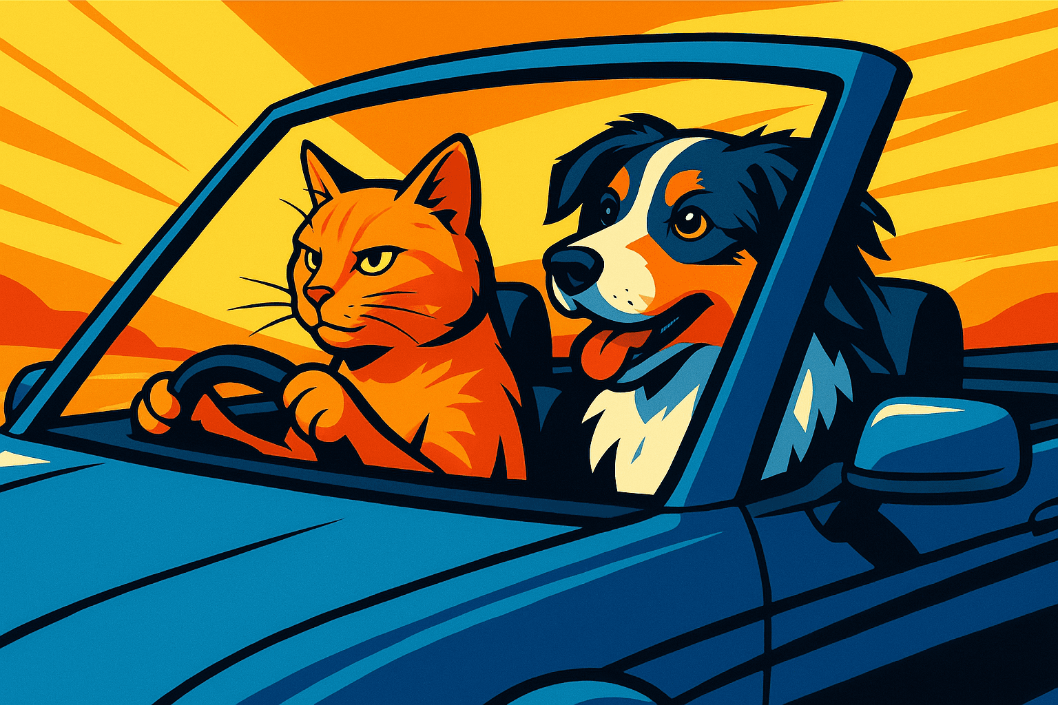 Dynamic cell-shaded rendering with bold outlines and flat color blocks; vibrant primary and secondary palette; strong directional light creating crisp shadows and focused highlights; graphic novel influence with energetic composition and dramatic perspective; clean visual separation and sharp edges; stylized depth of field with distinct foreground-background layering
Model: openai:gpt-image-1-mini