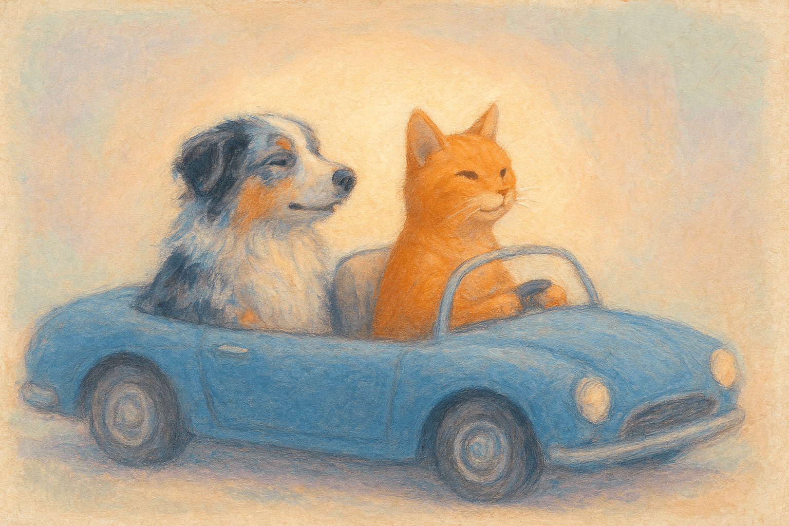 Gouache and soft pastel illustration; wet-on-wet brushwork with visible strokes and soft edge blooms; pastel complementary palette of warm peach, cool lavender, dusty mint and cream; soft diffuse backlit glow creating gentle halos; velvety paper surface with subtle pigment bloom and light deckle; centered layered radial composition with calm balance
Model: openai:gpt-image-1-mini