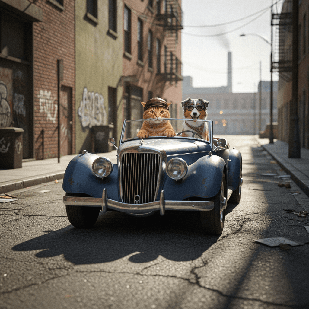 Gritty urban photorealistic aesthetic; harsh, direct midday sunlight creating deep, contrasting shadows; desaturated, earthy color palette with muted industrial tones and subtle metallic sheen; sharp focus with high textural detail and fine grain; shallow depth of field with bokeh; raw, unpolished mood; inspired by street photography and realist painting
Model: gemini:gemini-2.5-flash-image