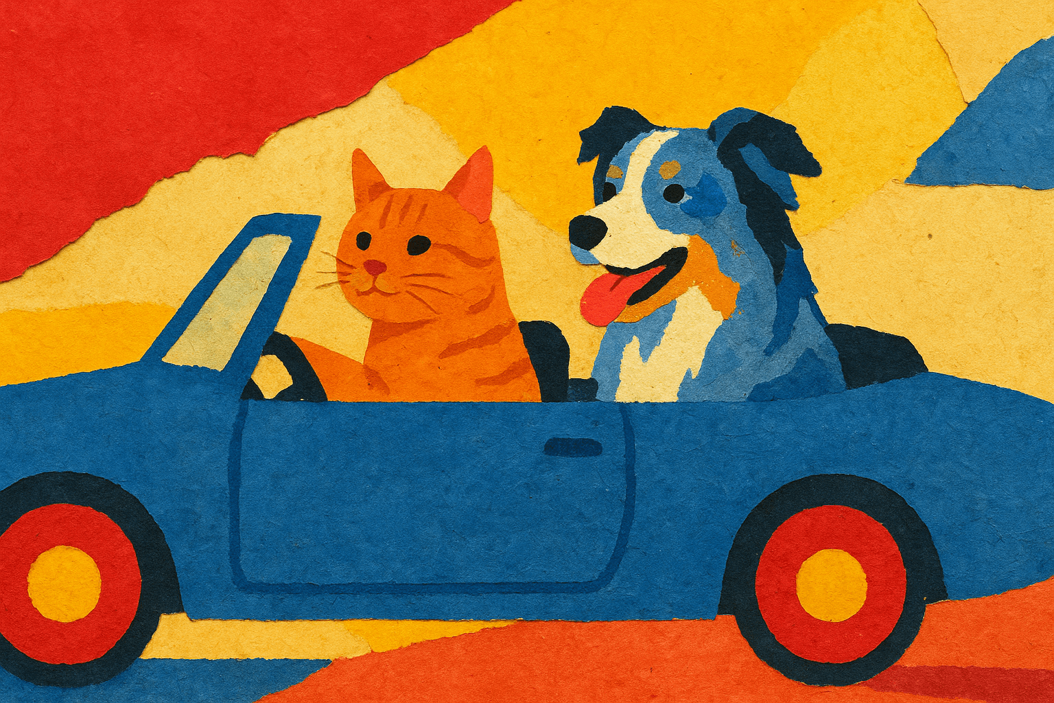 Mixed-media collage aesthetic with layered paper textures; vibrant triadic color palette featuring bold primary hues; flat, even lighting with minimal shading; rough, organic textures with visible cut edges; high-contrast graphic forms with minimal detail; dynamic, asymmetrical composition with a sense of movement; inspired by Dadaist collage techniques and contemporary graphic design
Model: openai:gpt-image-1-mini