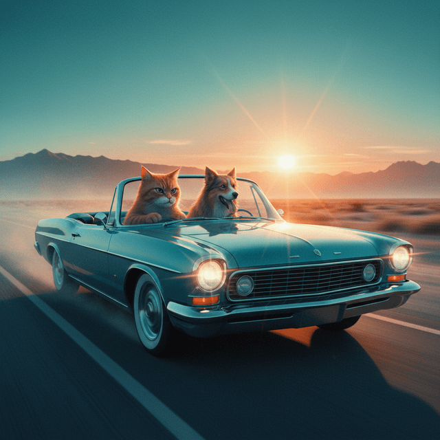 Cinematic, high dynamic range with teal-orange color grading; dramatic rim lighting; soft volumetric haze; shallow depth of field at mid-long focal length; subtle film grain; painterly digital rendering with crisp edges; glassy reflections and specular highlights; motion blur to imply speed; precise camera framing with a 16:9 composition; clean silhouette separation; emphasis on light behavior and color temperature
Model: gemini:gemini-2.5-flash-image