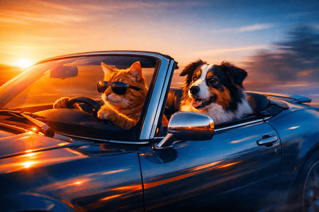 Sunset chrome symphony: directional, high-contrast lighting; warm-to-cool duotone gradient; crisp digital rendering with edge fidelity; subtle motion blur in background; volumetric haze and reflective surfaces; cinematic framing with camera-aware perspective; painterly yet precise strokes; filmic grain and color grading influenced by digital concept art
Model: openai:gpt-image-1.5