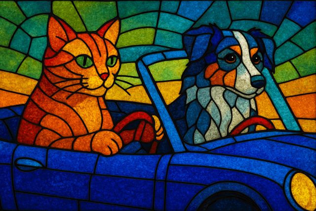 Art movement/medium: stained glass mosaic aesthetic; Rendering technique: segmented, interlocking color planes with bold leading edges; Color palette scheme: rich jewel-tone palette with high saturation and strong contrast; Lighting mood + source: luminous backlighting with soft internal glow and minimal shadow; Texture/material/surface: smooth, translucent glass surface with subtle textural variations; Compositional approach: balanced, symmetrical composition with strong visual rhythm and harmonious color flow
Model: openai:gpt-image-1