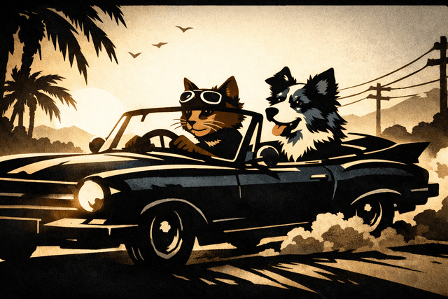 Shadow theatre aesthetic with stark silhouettes and intricate cut-out details; rendering technique: high-contrast graphic forms with crisp edges and minimal internal detail; color palette: limited chiaroscuro palette of deep charcoal and luminous ivory with subtle sepia washes; lighting mood+source: dramatic directional backlighting creating long, exaggerated shadows; texture/surface: matte, smooth surfaces with subtle paper-cut textures; compositional approach: dynamic, layered composition with a strong sense of depth and narrative storytelling; inspired by traditional shadow puppetry and modern graphic novel illustration
Model: openai:gpt-image-1.5